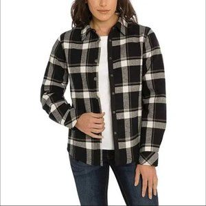 Orvis Women's Large Flannel Plaid Shacket Jacket Snap Button Up Fleece Lining